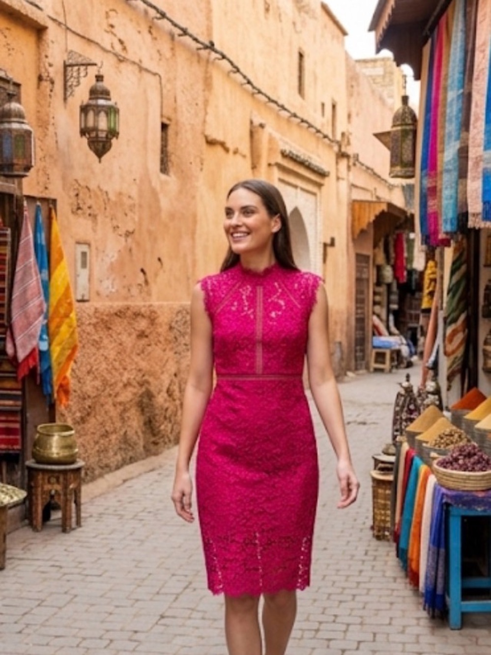 Bardot Magenta Lace Sheath Dress